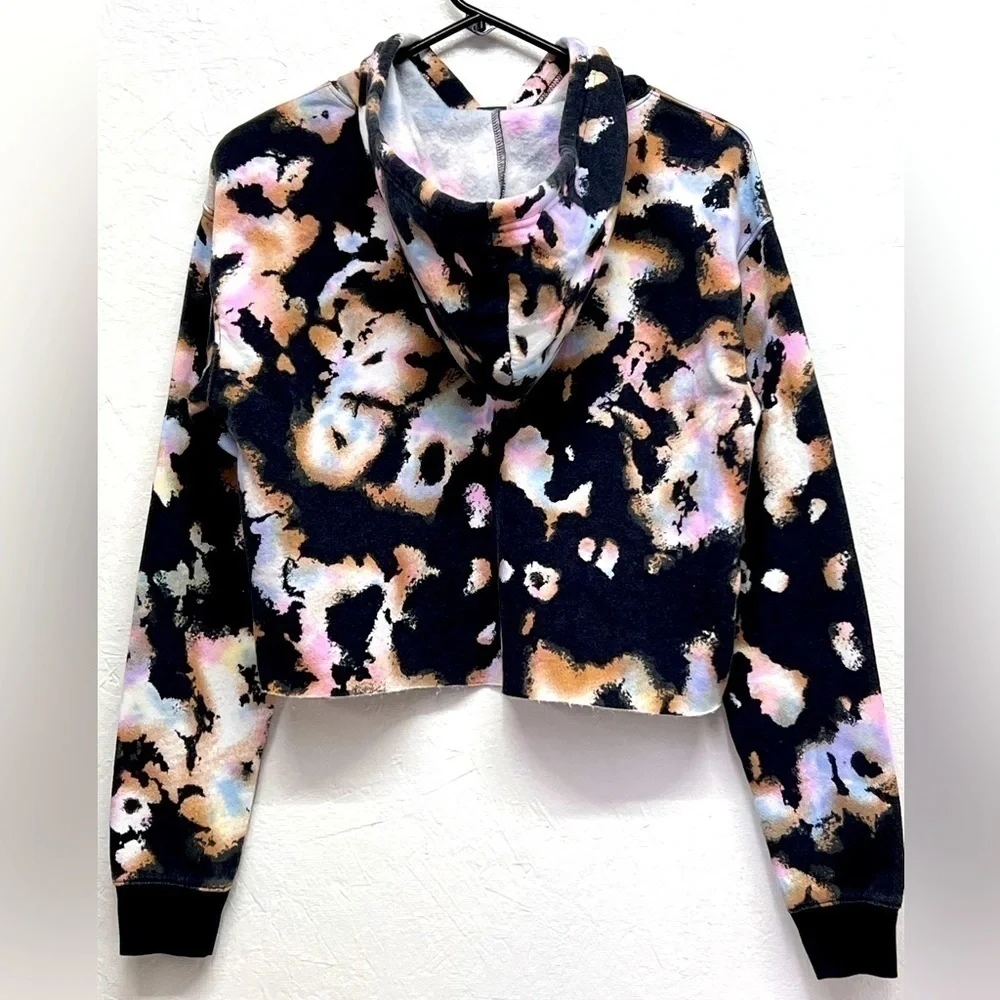 𝅺WILD Fable Women's Hoodie Cropped Hoodie - Black Multi Tie Dye - Picture 5 of 12